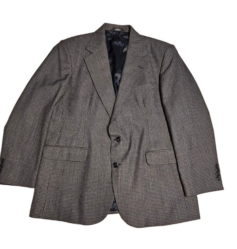 VTG Haggar Clothing Blazer Jacket Mens Sz 44 Houndstooth Pattern Academia Career